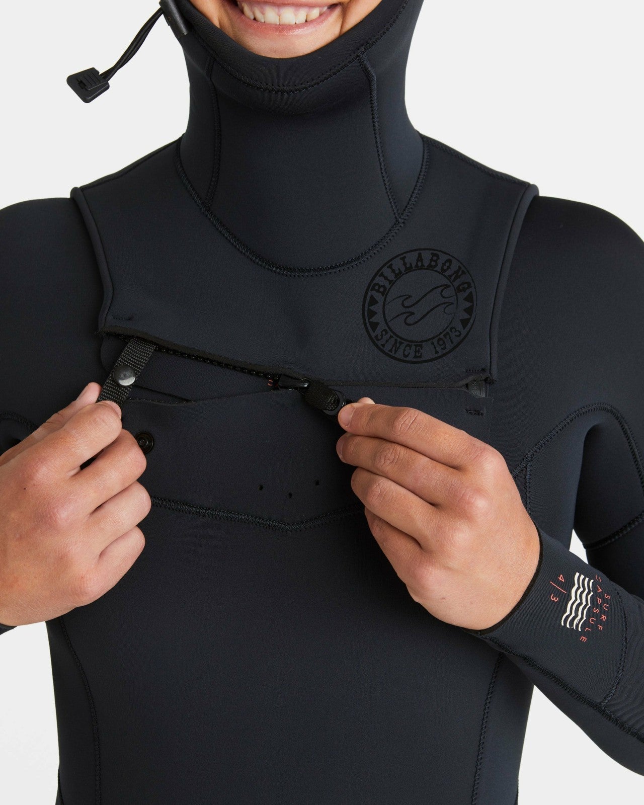 4/3mm Salty Dayz Natural Upcycler GBS Chest Zip Hooded Wetsuit | Black Billabong