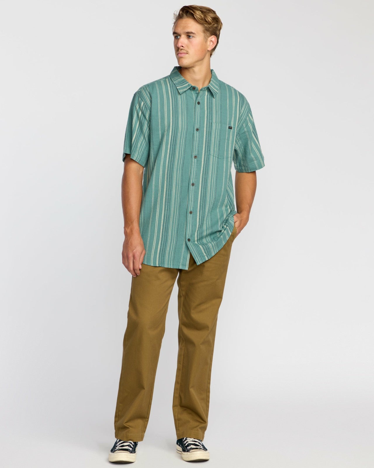 All Day Stripe Short Sleeve Shirt | Sage Green Billabong