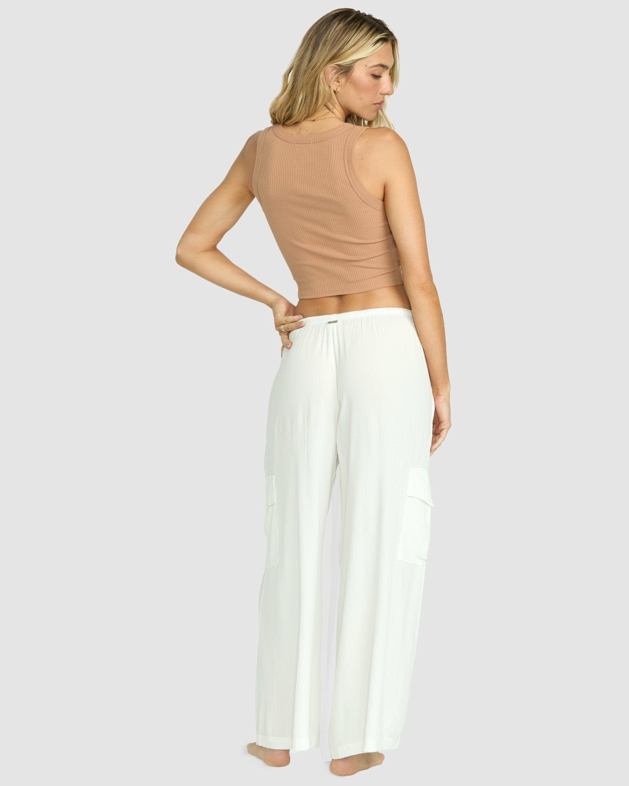 Beach Babe Cargo Elastic Waist Pants | Salt Crystal Billabong