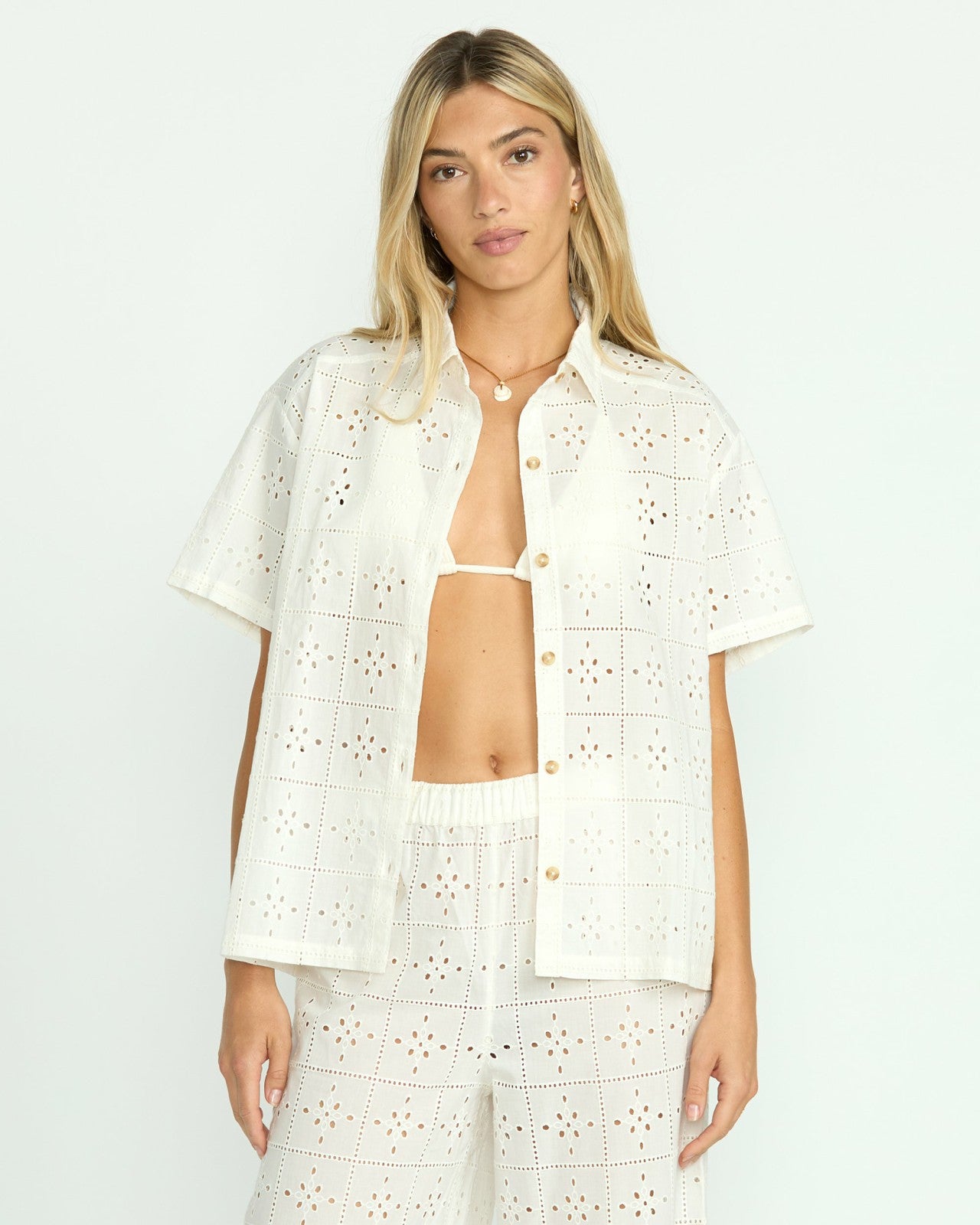 Eyelet Crush Beach Coverup Top | Salt Crystal Billabong