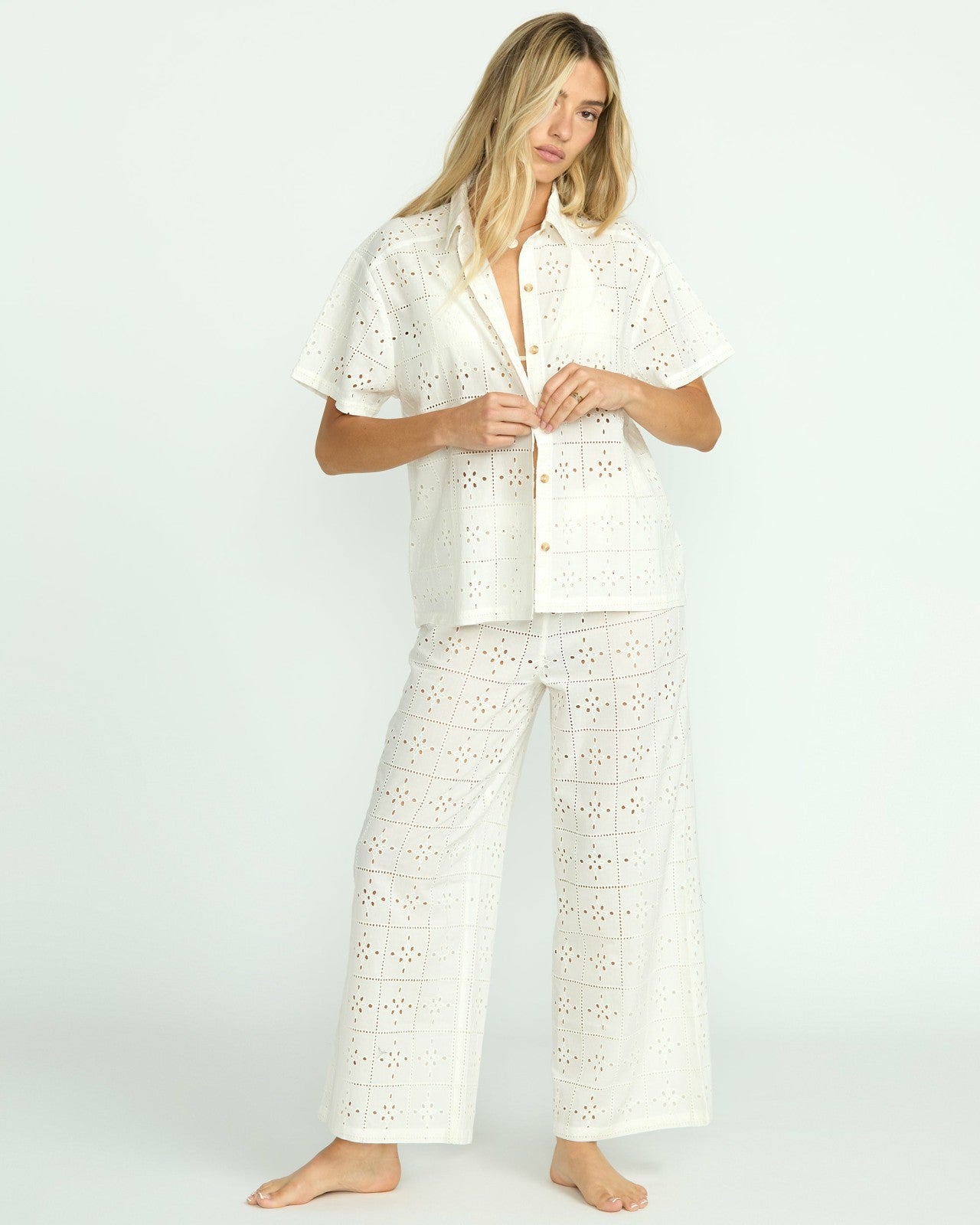 Eyelet Crush Beach Coverup Top | Salt Crystal Billabong