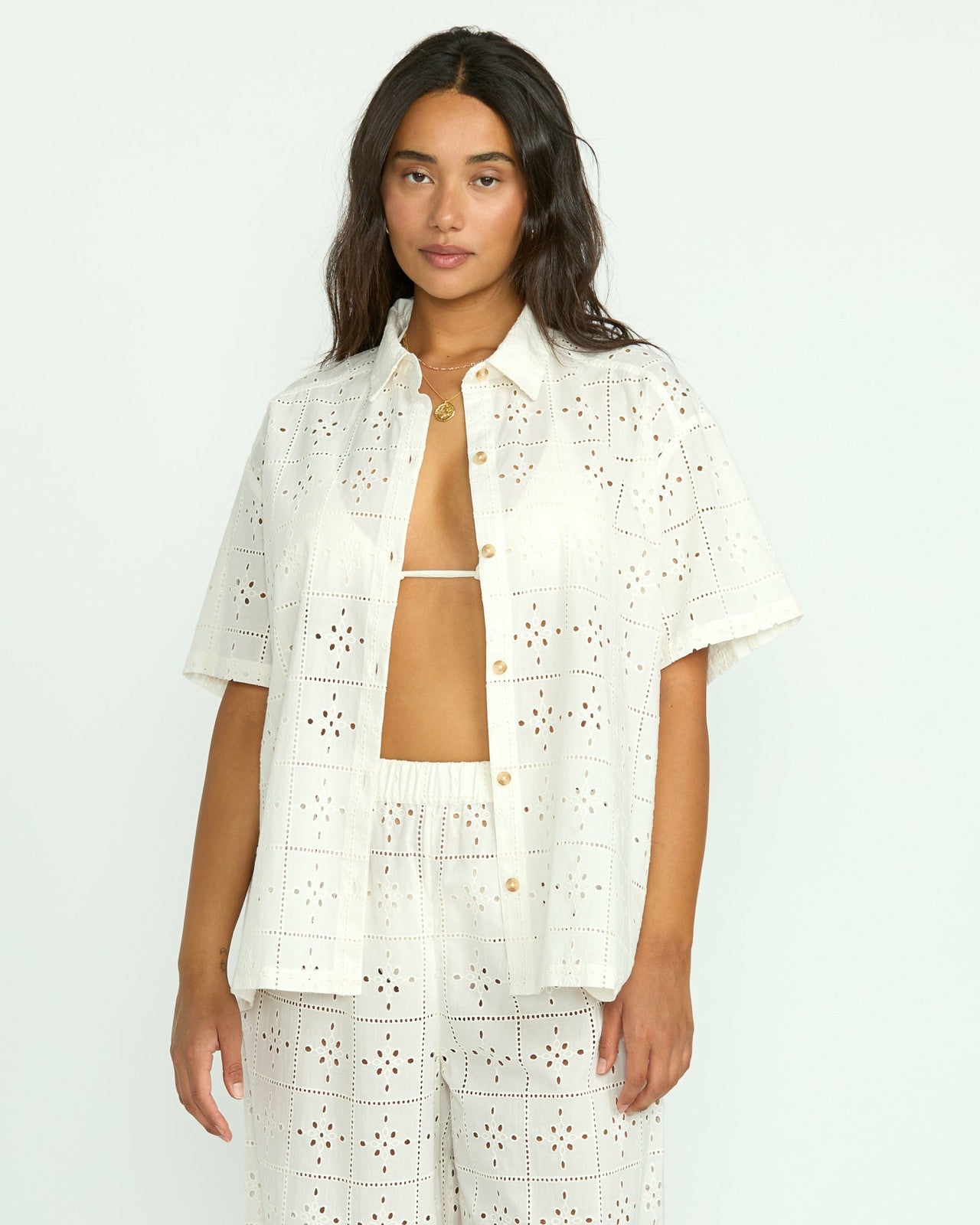 Eyelet Crush Beach Coverup Top | Salt Crystal Billabong