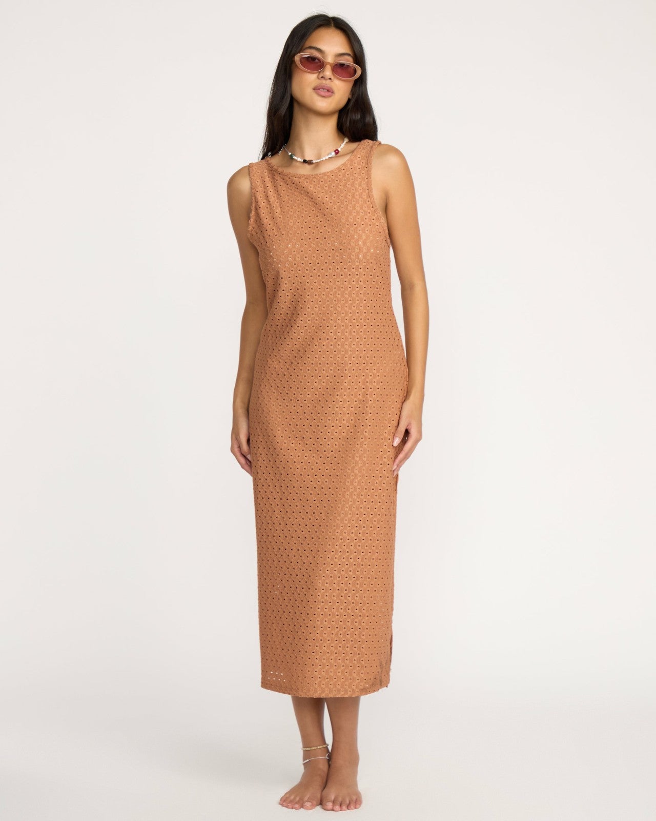 Eyelet Sun Midi Dress Beach Coverup | Rose Brown Billabong