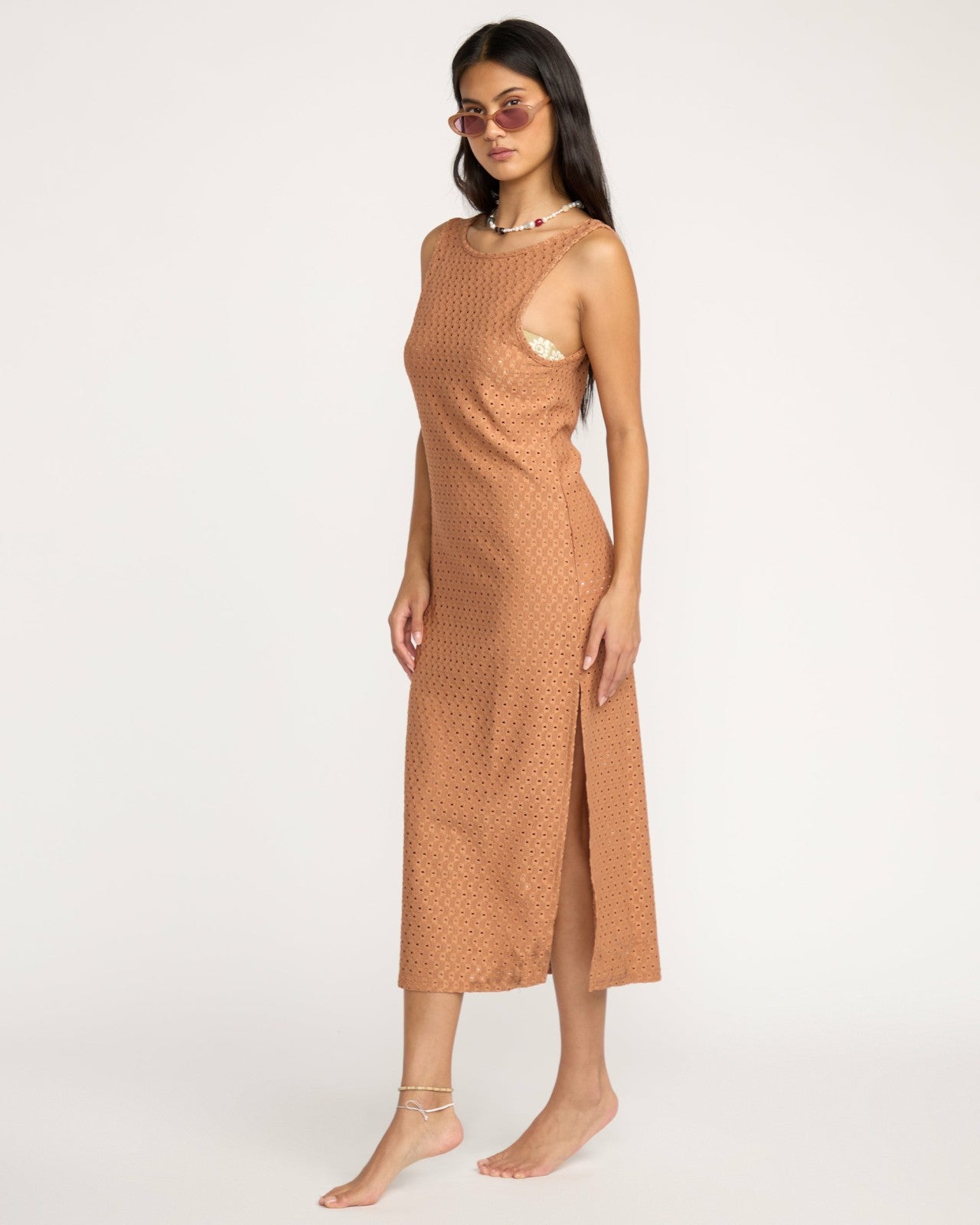 Eyelet Sun Midi Dress Beach Coverup | Rose Brown Billabong