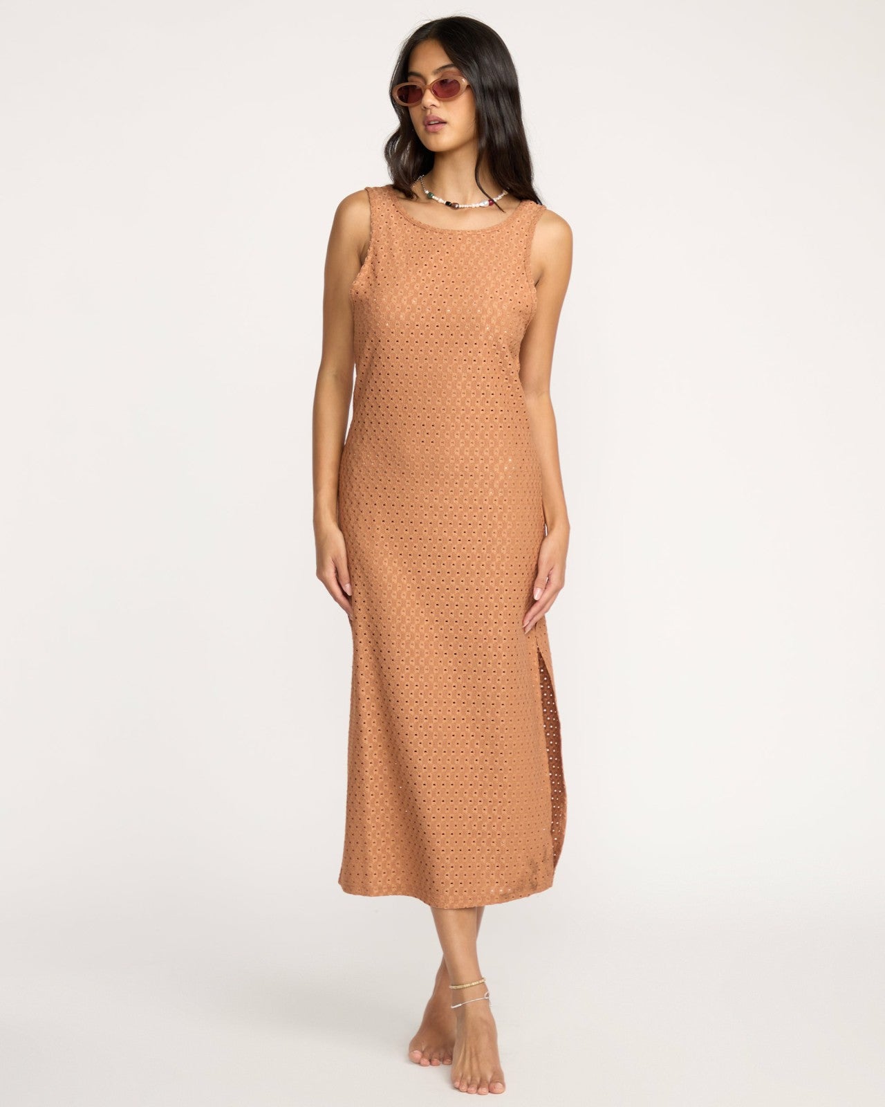 Eyelet Sun Midi Dress Beach Coverup | Rose Brown Billabong