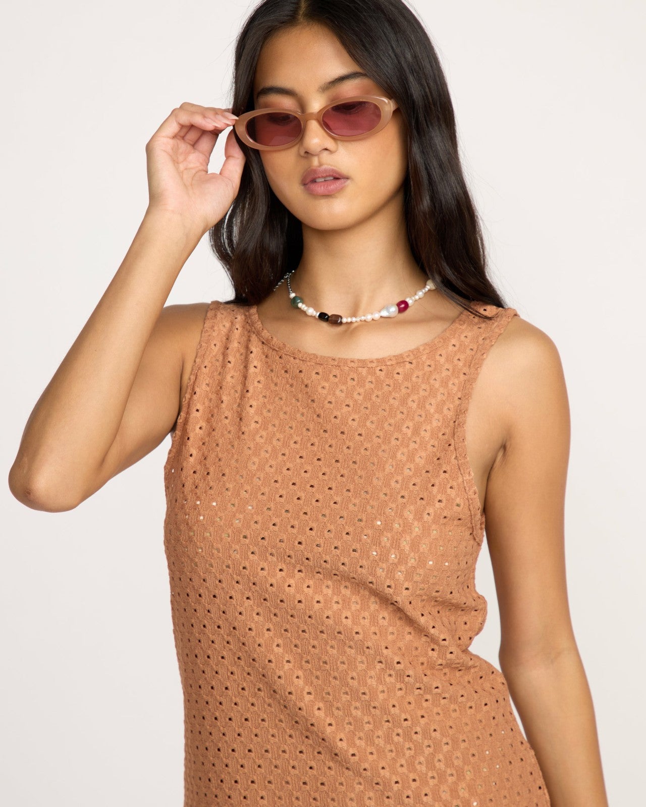 Eyelet Sun Midi Dress Beach Coverup | Rose Brown Billabong
