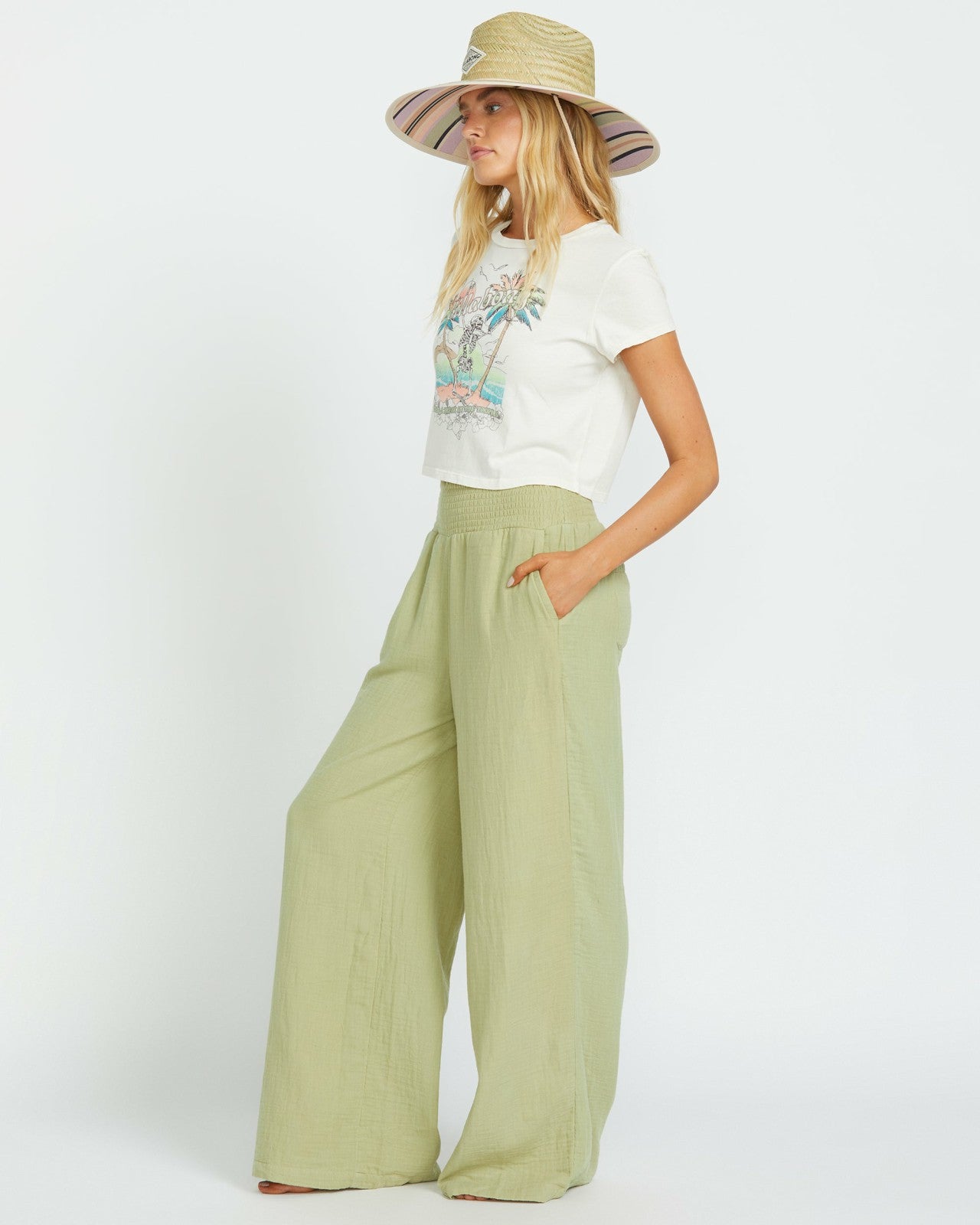 New Waves Gauze Elastic Waist Pants | Avocado Billabong