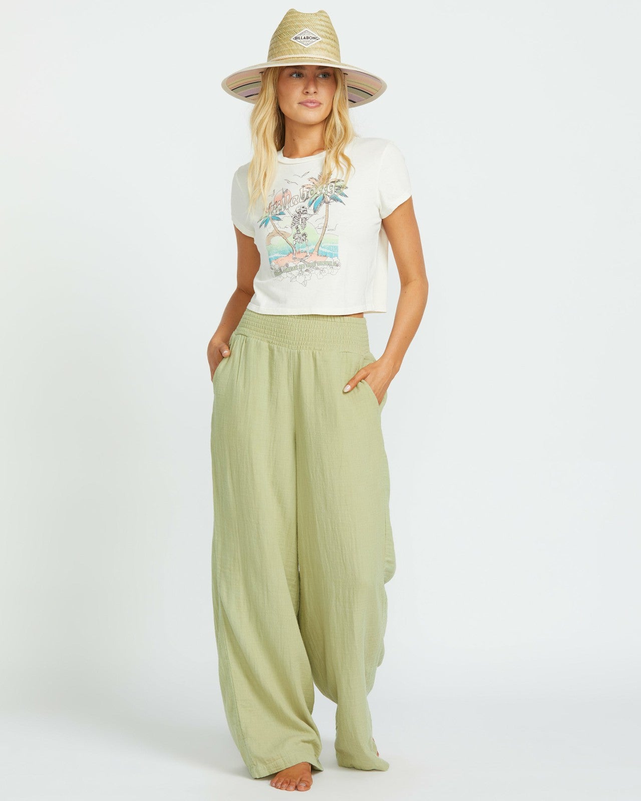 New Waves Gauze Elastic Waist Pants | Avocado Billabong