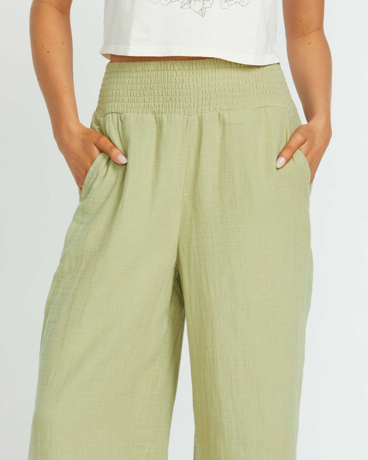 New Waves Gauze Elastic Waist Pants | Avocado Billabong