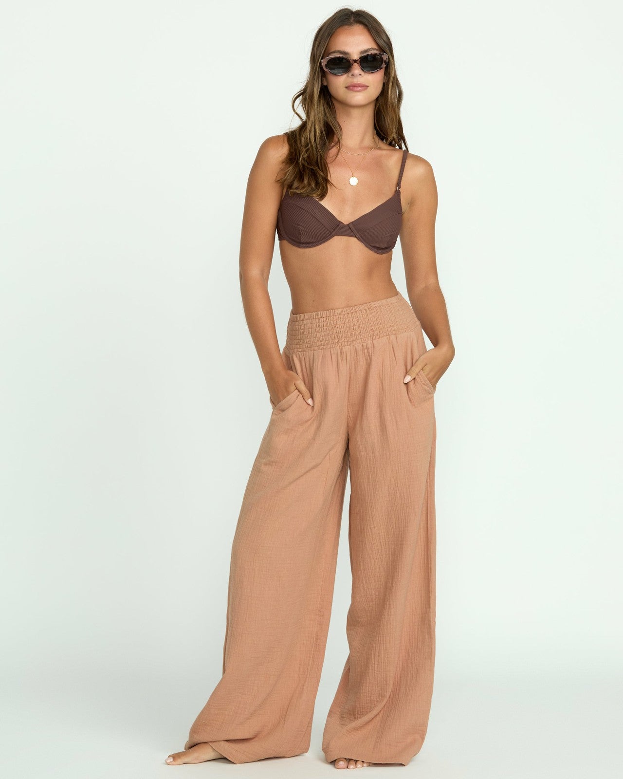New Waves Gauze Elastic Waist Pants | Rose Brown Billabong