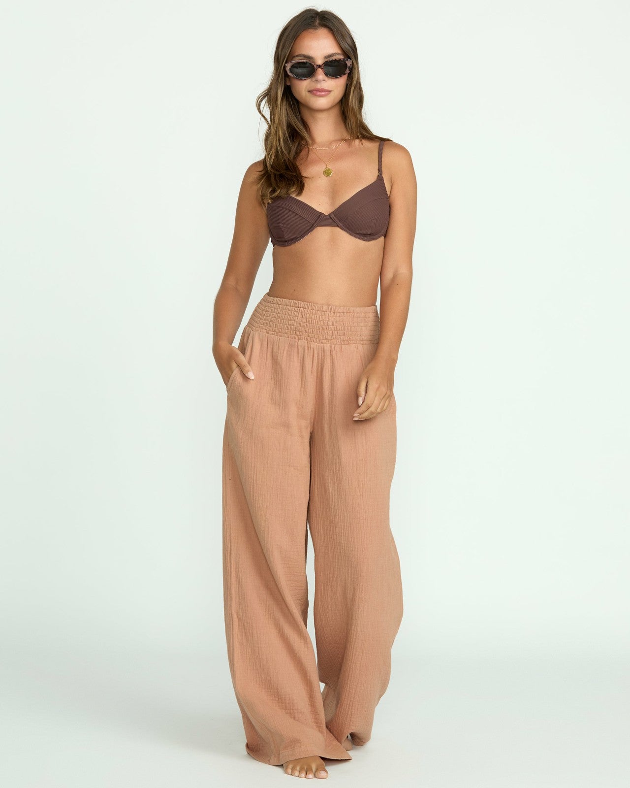 New Waves Gauze Elastic Waist Pants | Rose Brown Billabong