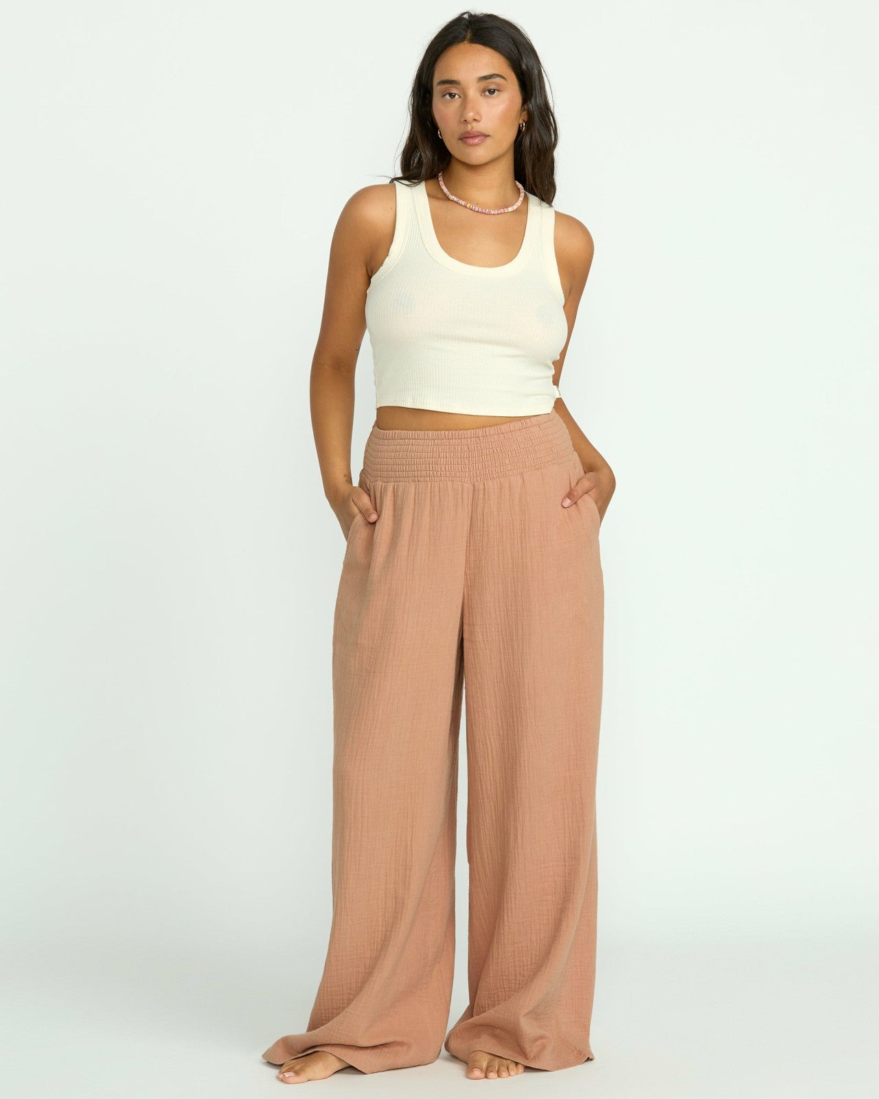 New Waves Gauze Elastic Waist Pants | Rose Brown Billabong
