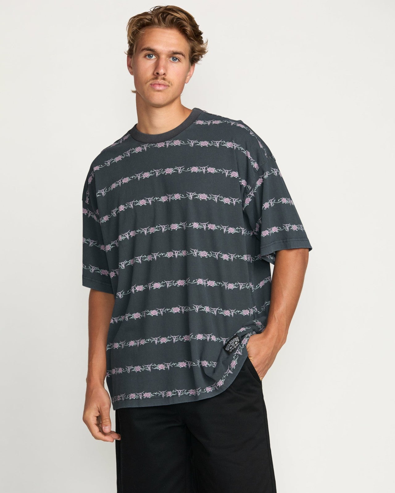 Raging Bull Stripe Tee | Washed Black Billabong