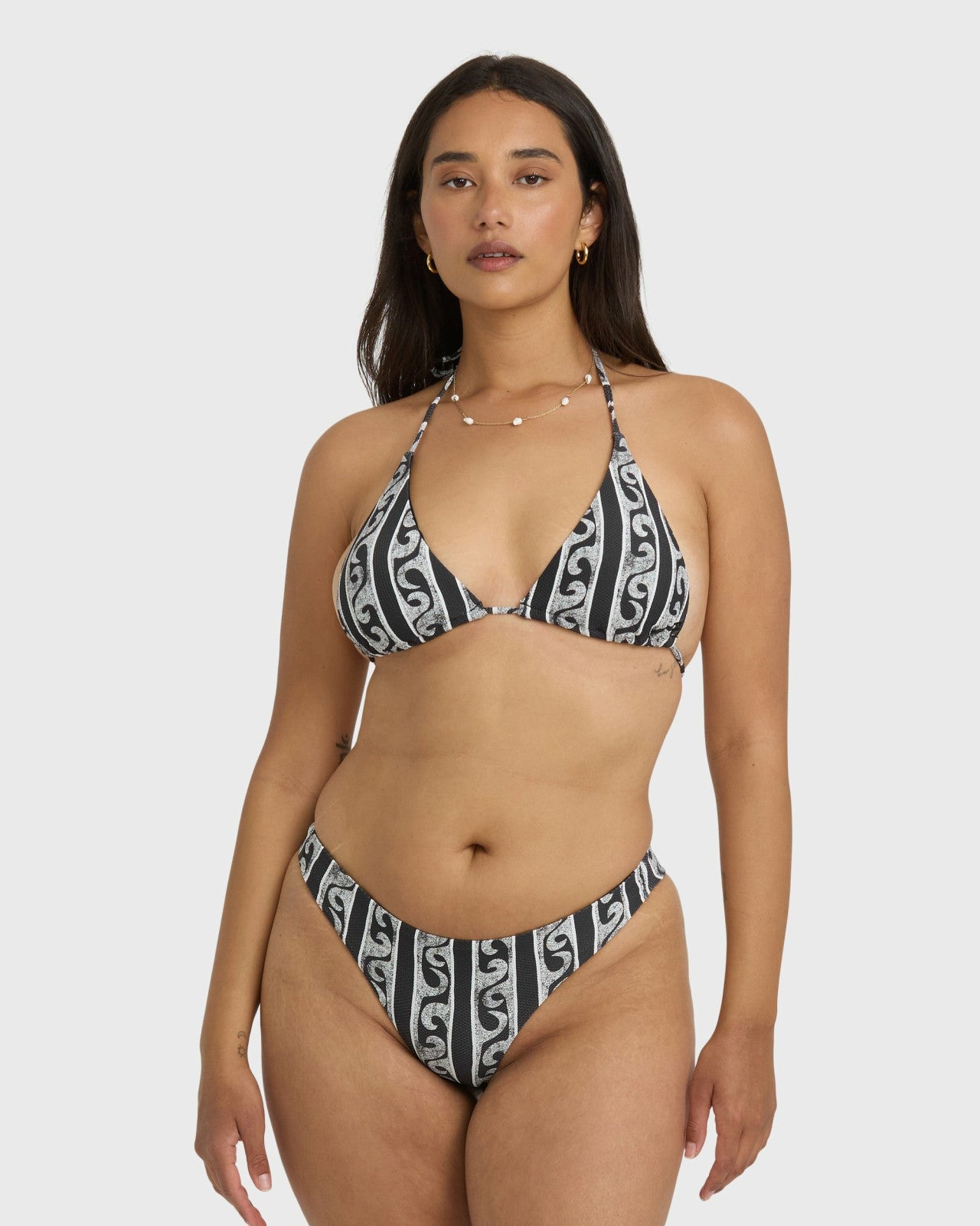 Wave Watcher Tanga Bikini Bottom | Black White Billabong